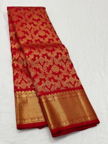 Divine Red Soft Banarasi Silk Saree With Trendy Blouse Piece