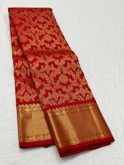 Divine Red Soft Banarasi Silk Saree With Trendy Blouse Piece