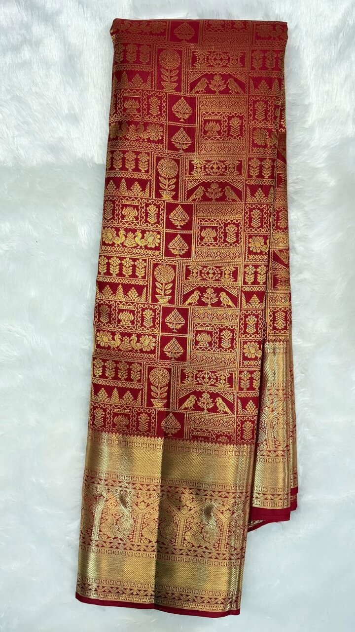 Vivacious Red Soft Banarasi Silk Saree With Petrichor Blouse Piece