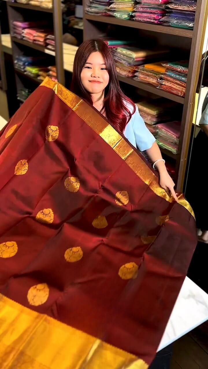 Moiety Maroon Soft Banarasi Silk Saree With Traditional Blouse Piece