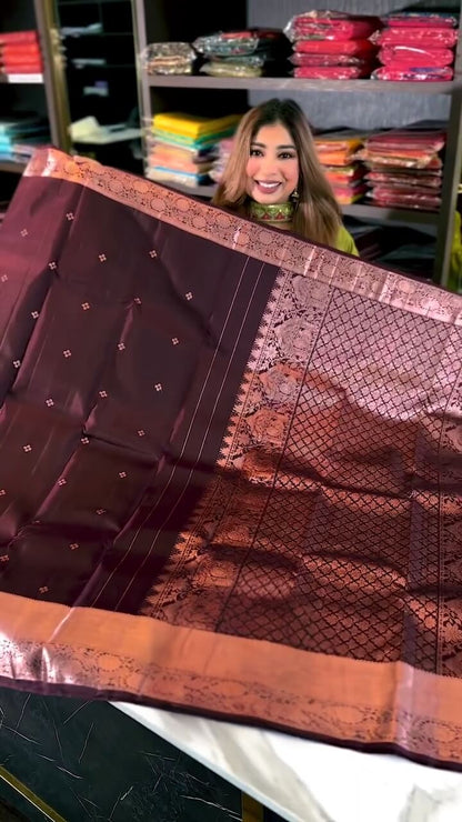 Jazzy Wine Soft Banarasi Silk Saree With Snazzy Blouse Piece