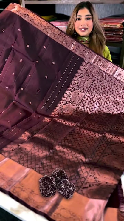 Jazzy Wine Soft Banarasi Silk Saree With Snazzy Blouse Piece