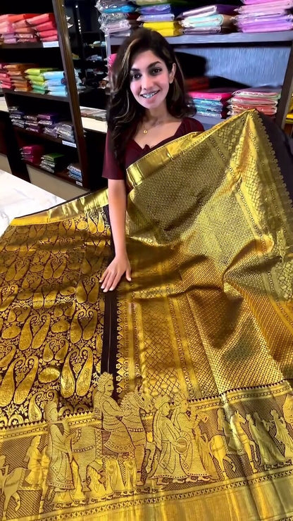 Gratifying Brown Soft Banarasi Silk Saree With Alluring Blouse Piece