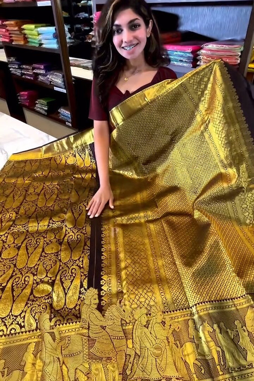 Load image into Gallery viewer, Gratifying Brown Soft Banarasi Silk Saree With Alluring Blouse Piece
