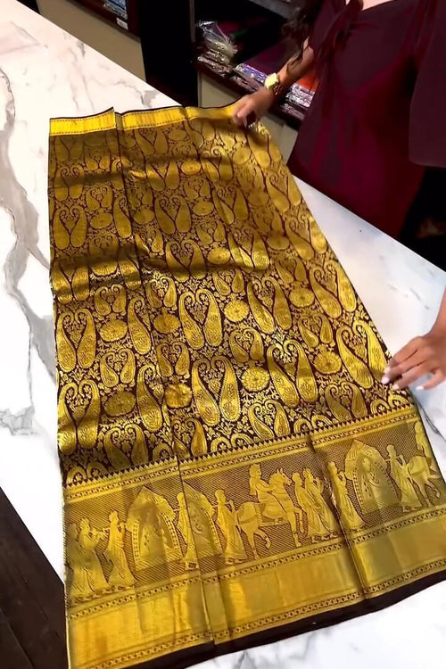 Load image into Gallery viewer, Gratifying Brown Soft Banarasi Silk Saree With Alluring Blouse Piece
