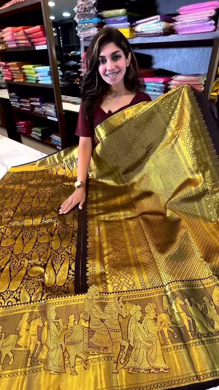 Gratifying Brown Soft Banarasi Silk Saree With Alluring Blouse Piece