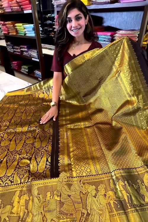 Load image into Gallery viewer, Gratifying Brown Soft Banarasi Silk Saree With Alluring Blouse Piece
