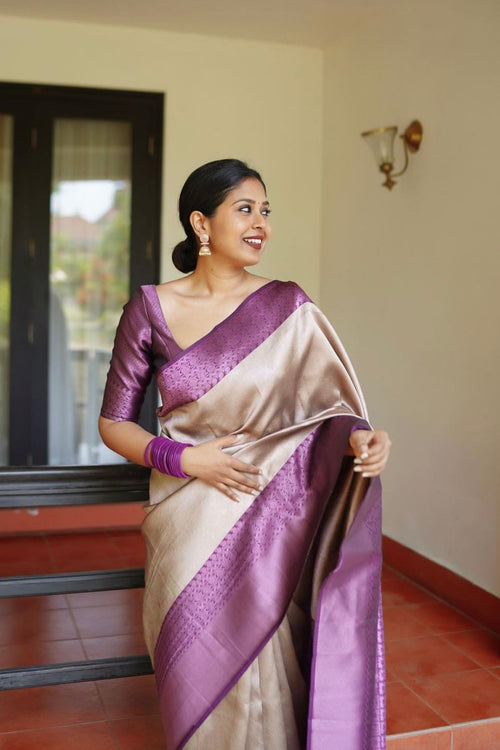 Load image into Gallery viewer, Unequalled Beige Soft Silk Saree With Enchanting Blouse Piece
