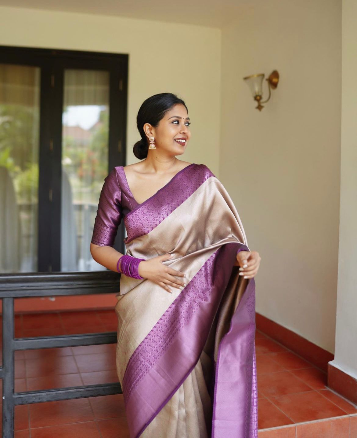 Unequalled Beige Soft Silk Saree With Enchanting Blouse Piece