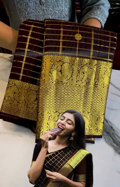 Luxuriant Brown Soft Banarasi Silk Saree With Scintilla Blouse Piece