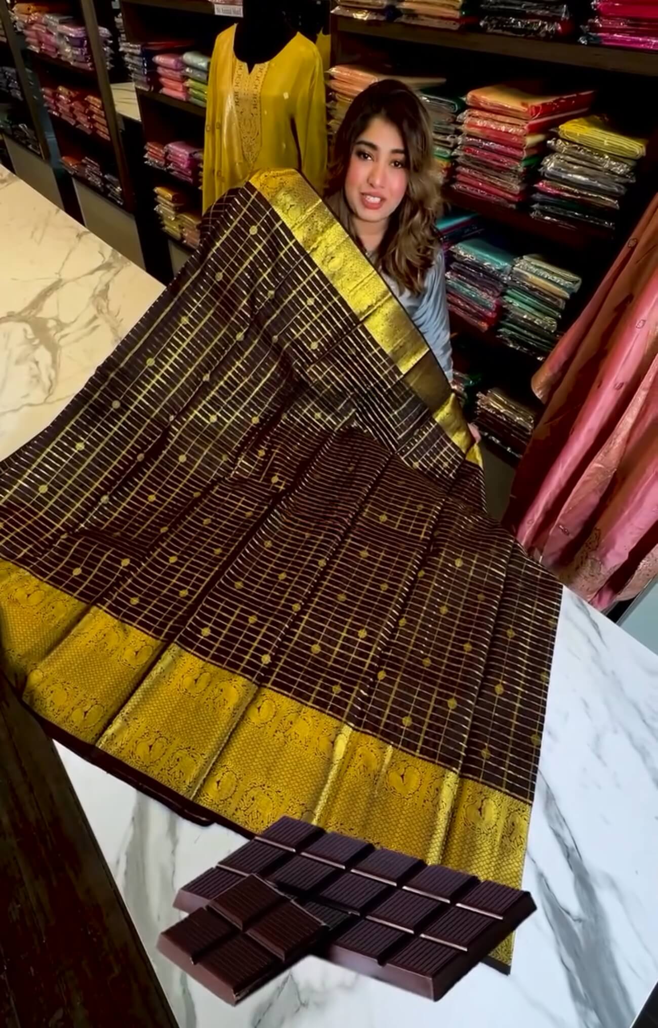 Luxuriant Brown Soft Banarasi Silk Saree With Scintilla Blouse Piece