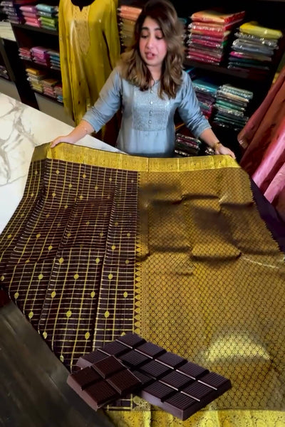 Luxuriant Brown Soft Banarasi Silk Saree With Scintilla Blouse Piece