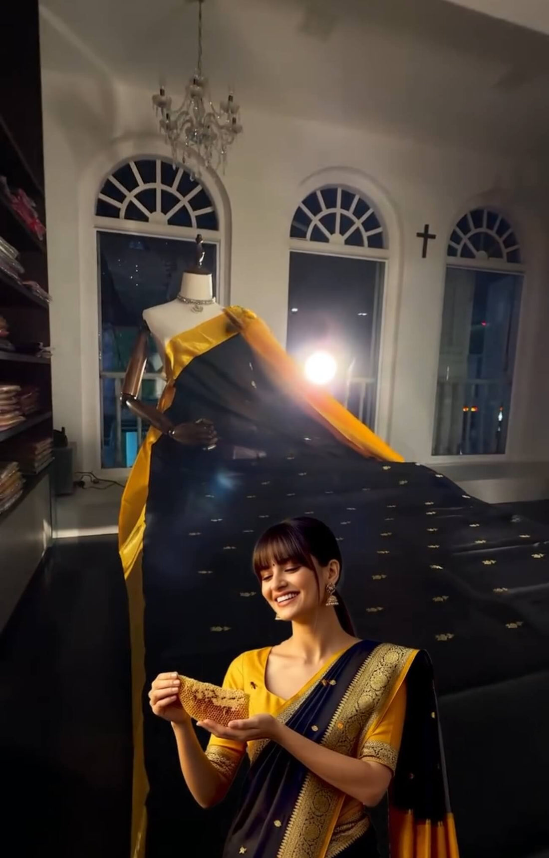 Fairytale Black Soft Banarasi Silk Saree With Pulsating Blouse Piece