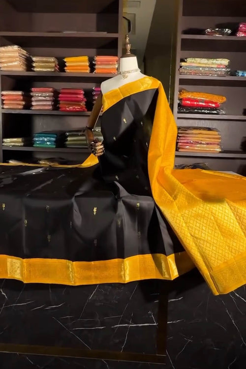 Load image into Gallery viewer, Fairytale Black Soft Banarasi Silk Saree With Pulsating Blouse Piece
