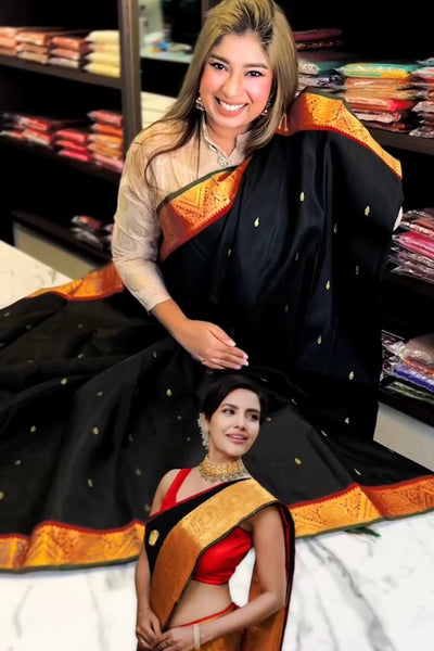 Magnificat Black Soft Banarasi Silk Saree With Confounding  Blouse Piece