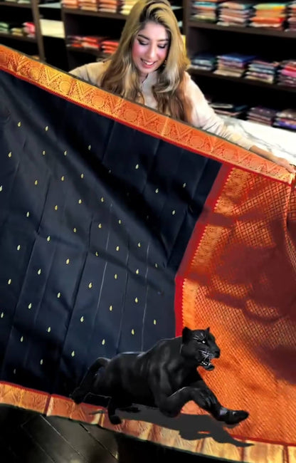 Magnificat Black Soft Banarasi Silk Saree With Confounding  Blouse Piece