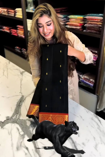 Magnificat Black Soft Banarasi Silk Saree With Confounding  Blouse Piece