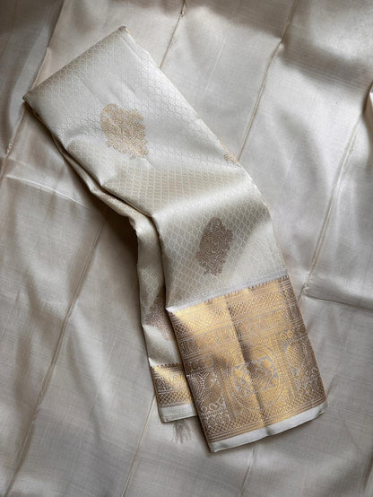 Eclat Beige Soft Banarasi Silk Saree With Designer Blouse Piece