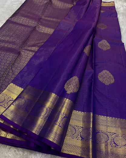 Ornate Purple Soft Banarasi Silk Saree With Ethereal Blouse Piece