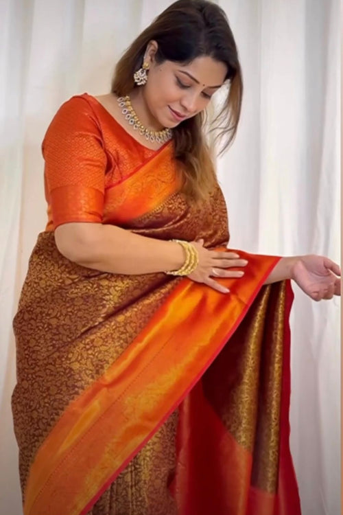 Load image into Gallery viewer, Splendorous Brown Soft Silk Saree With Amiable Blouse Piece
