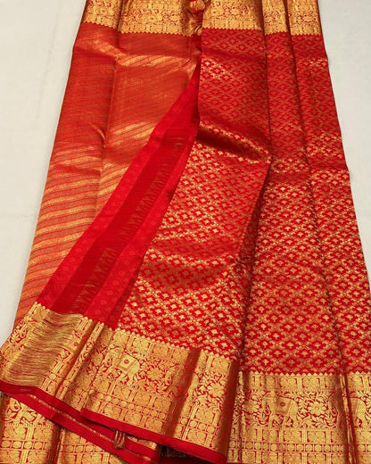 Lovely Red Soft Banarasi Silk Saree With Precious Blouse Piece