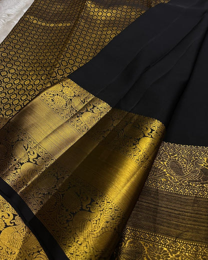 Divine Black Soft Banarasi Silk Saree With Seraphic Blouse Piece