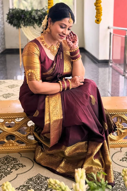 Eye-catching Maroon Soft Banarasi Silk Saree With Sophisticated Blouse Piece