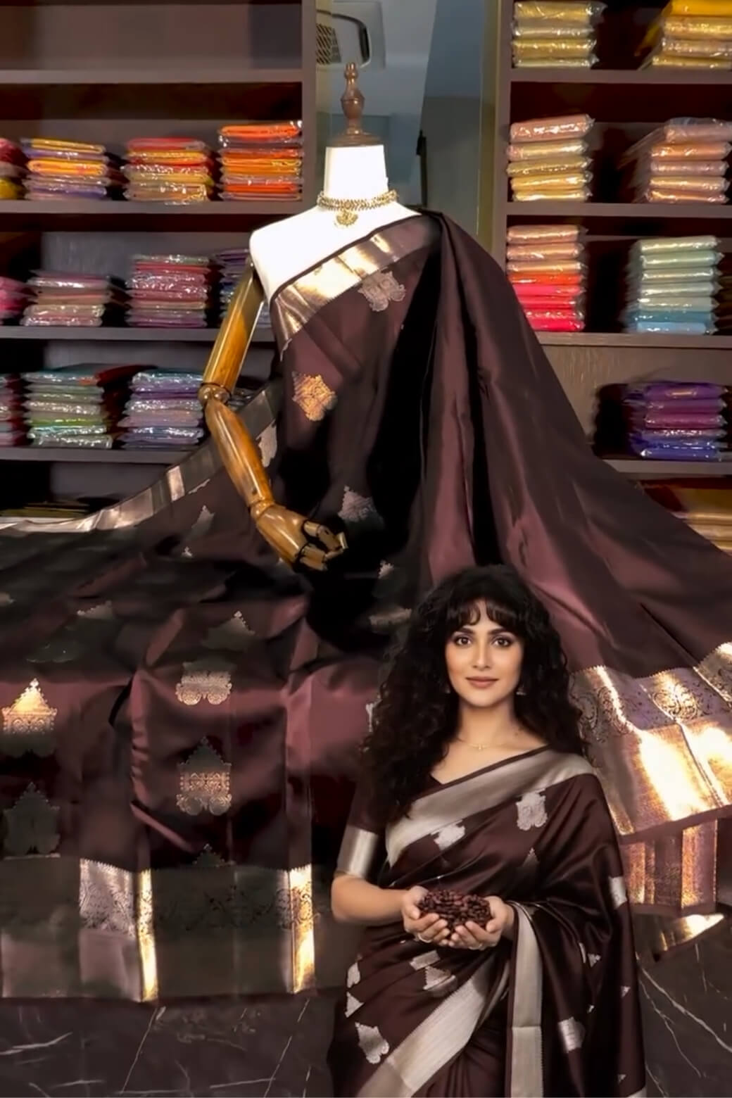 Bucolic Brown Soft Banarasi Silk Saree With Posh Blouse Piece