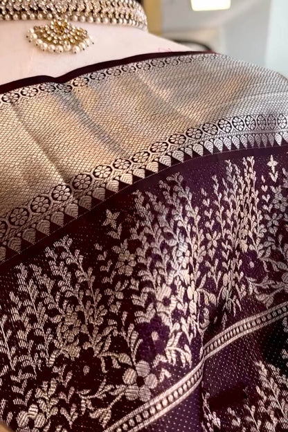 Epiphany Wine Soft Banarasi Silk Saree With Devastating Blouse Piece
