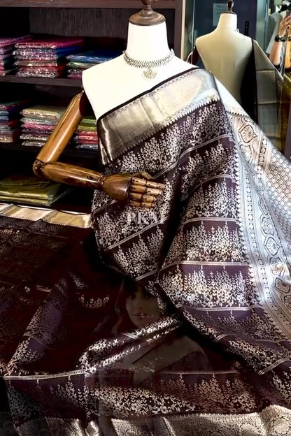 Epiphany Wine Soft Banarasi Silk Saree With Devastating Blouse Piece