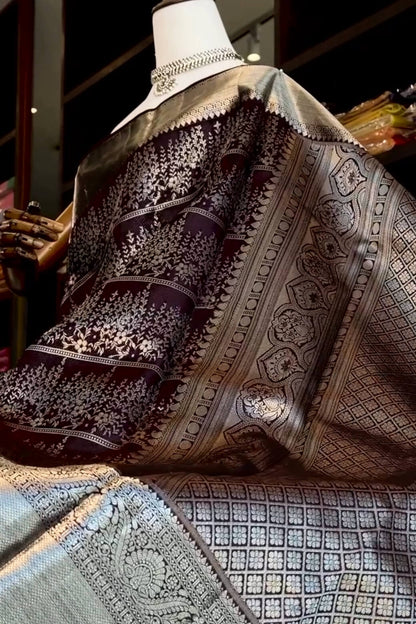 Epiphany Wine Soft Banarasi Silk Saree With Devastating Blouse Piece