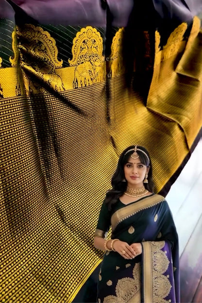 Ebullience Purple Soft Banarasi Silk Saree With Staring Blouse Piece