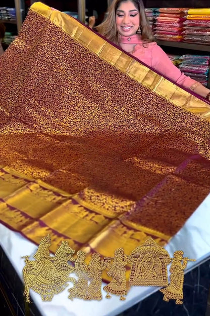 Radiant Wine Soft Banarasi Silk Saree With Delightful Blouse Piece