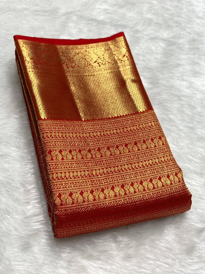 Exuberant Red Soft Banarasi Silk Saree With Smart Blouse Piece