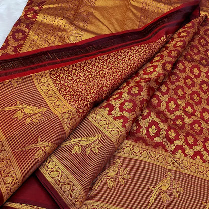 Inspiring Maroon Pure Zari Weaving Banarasi Silk Saree With Beleaguer Blouse Piece