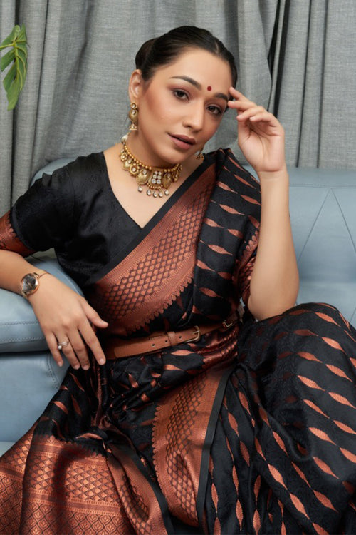 Load image into Gallery viewer, Elision Black Soft Silk Saree With Mellifluous Blouse Piece
