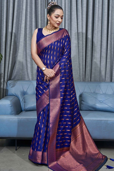 Vestigial Blue Soft Silk Saree With Smashing Blouse Piece