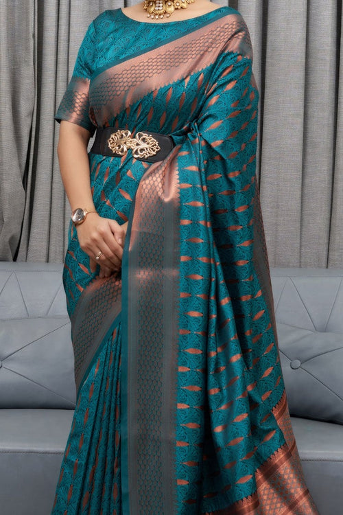 Load image into Gallery viewer, Preferable Rama Soft Silk Saree With Captivating Blouse Piece
