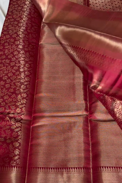 Pretty Wine Pure Zari Weaving Banarasi Silk Saree With Transcendent Blouse Piece