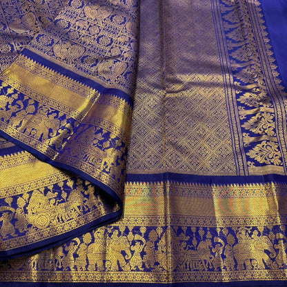 Susurrous Royal Blue Pure Zari Weaving Banarasi Silk Saree With Symmetrical Blouse Piece