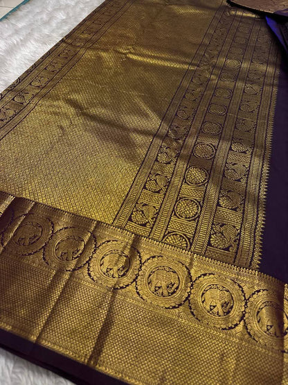 Charismatic Purple Pure Zari Weaving Banarasi Silk Saree With Enchanting Blouse Piece