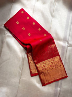 Fugacious Red Pure Zari Weaving Banarasi Silk Saree With Cynosure Blouse Piece