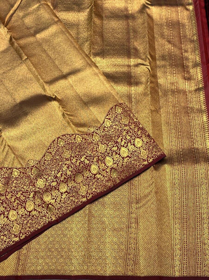 Fairytale Maroon Pure Zari Weaving Banarasi Silk Saree With Eclat Blouse Piece