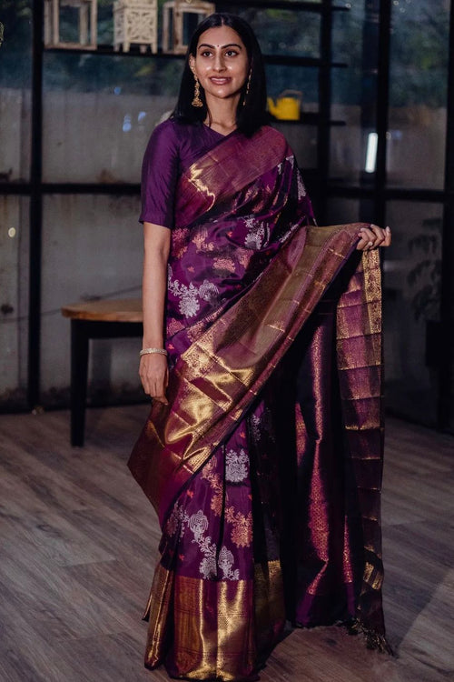 Load image into Gallery viewer, Serendipity Purple Soft Silk Saree With Devastating Blouse Piece
