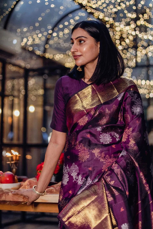 Online Shopping Violet Purple Silk Woven Saree SARV151631