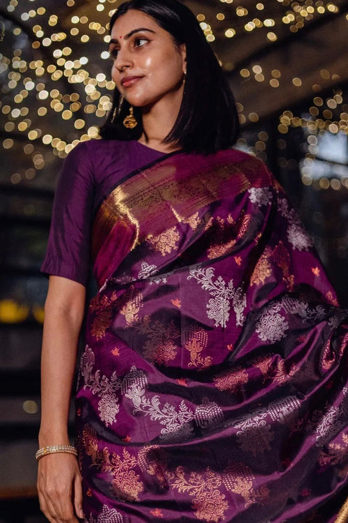 Load image into Gallery viewer, Serendipity Purple Soft Silk Saree With Devastating Blouse Piece
