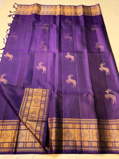 Pleasant Purple Pure Zari Weaving Banarasi Silk Saree With Tantalizing Blouse Piece