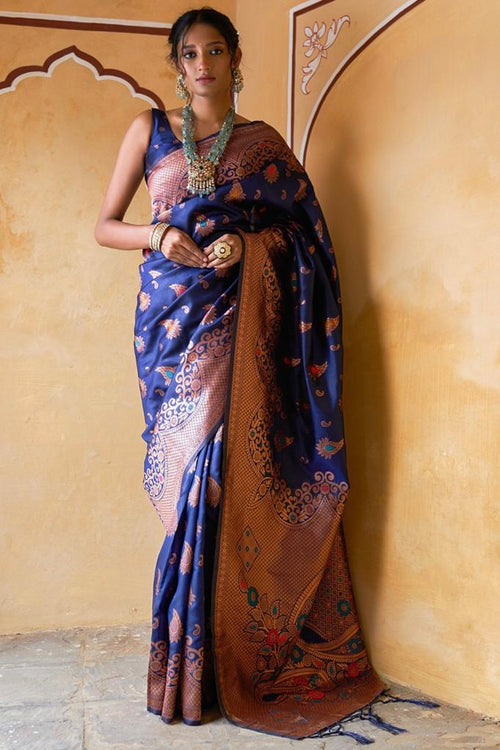 Load image into Gallery viewer, Extraordinary Navy Blue Soft Silk Saree With Gratifying Blouse Piece
