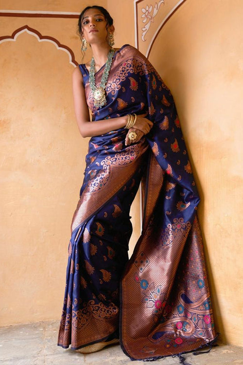 Load image into Gallery viewer, Extraordinary Navy Blue Soft Silk Saree With Gratifying Blouse Piece
