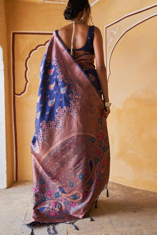 Load image into Gallery viewer, Extraordinary Navy Blue Soft Silk Saree With Gratifying Blouse Piece
